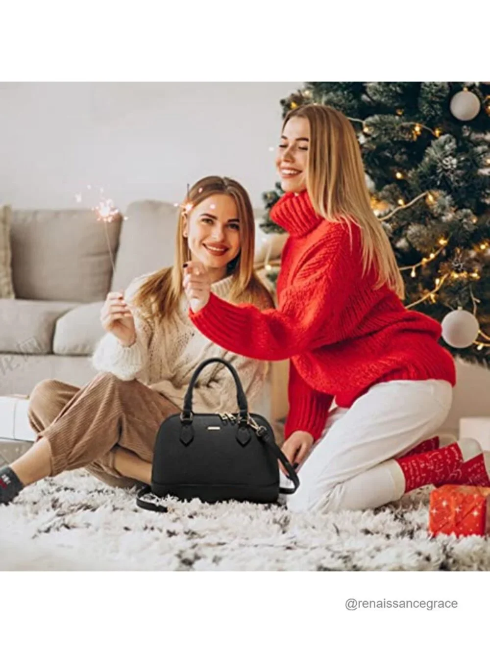 Women's Crossbody Satchel Handbag Faux Leather Double Zip Adjustable Strap